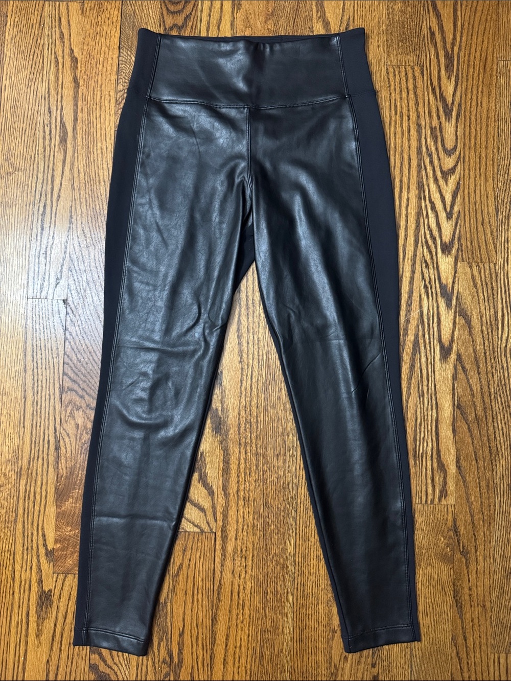 Athleta Delancey Shine Tight Black Faux Leather Front SZ S